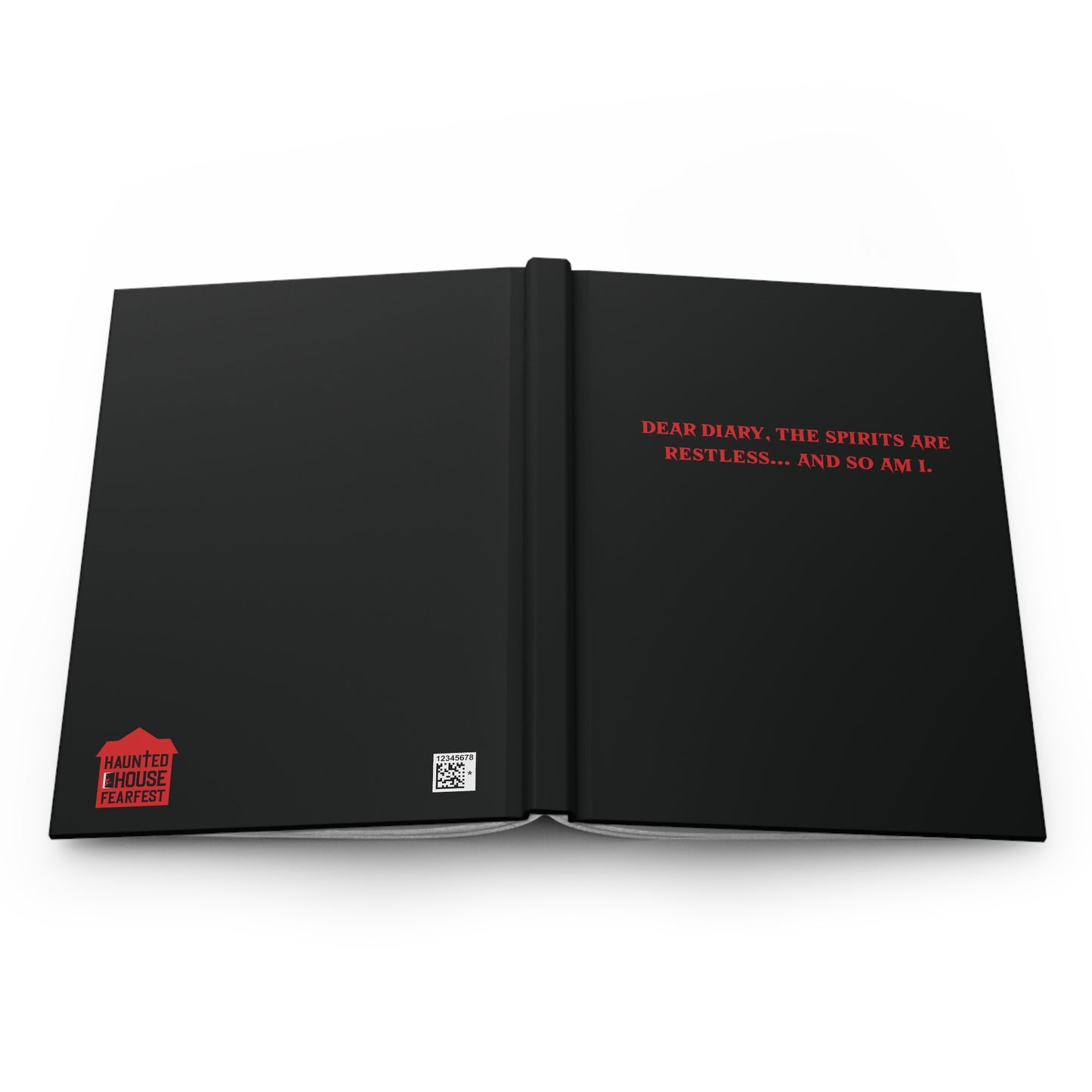 Open black book with red text on a white background
