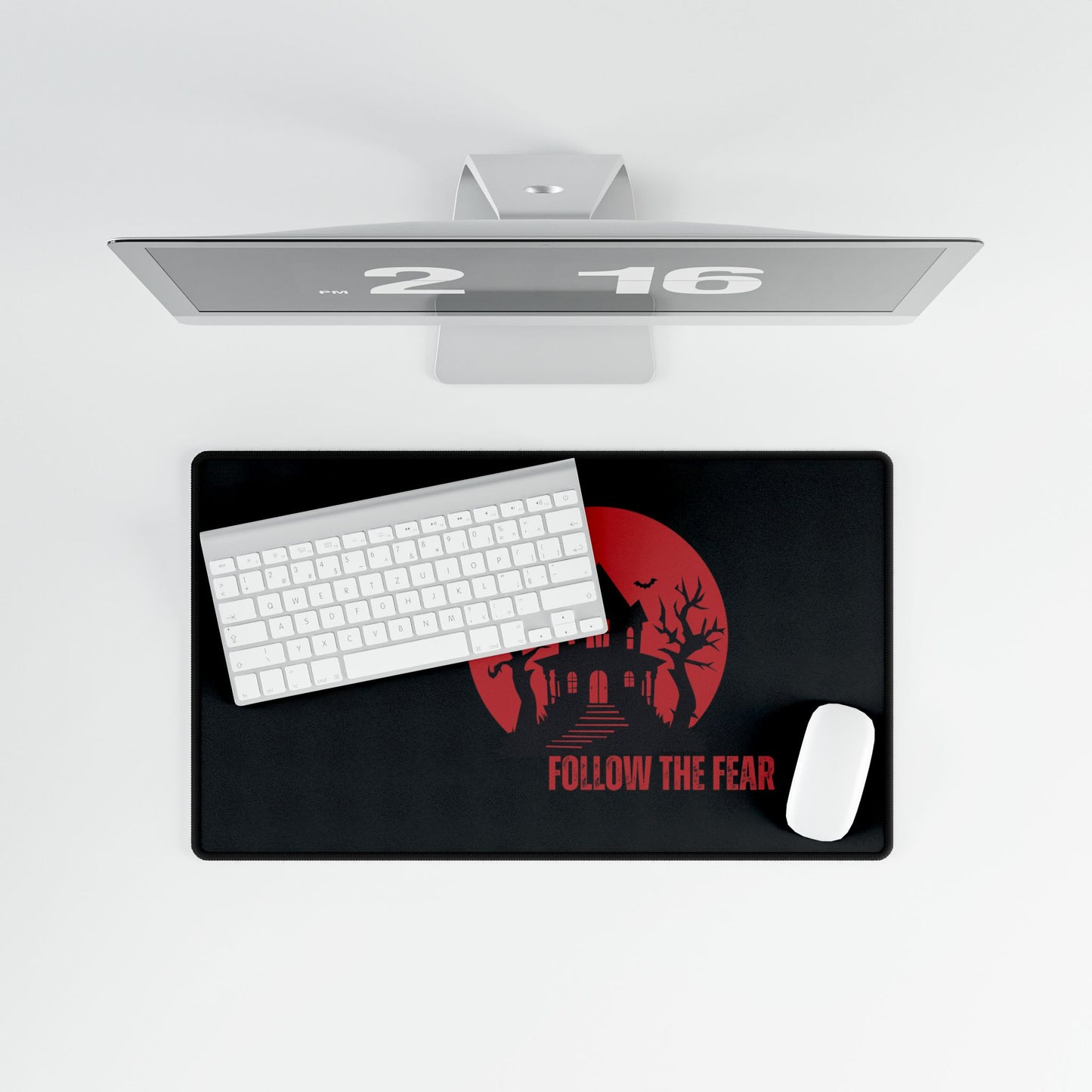 "Follow the Fear" Haunted House Desk Mat – XL Gaming & Workstation Pad