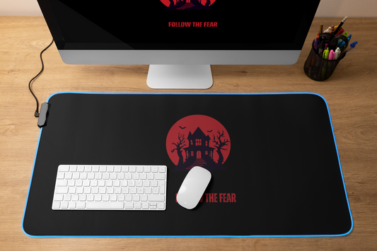 "Follow the Fear" Haunted House Desk Mat – XL Gaming & Workstation Pad