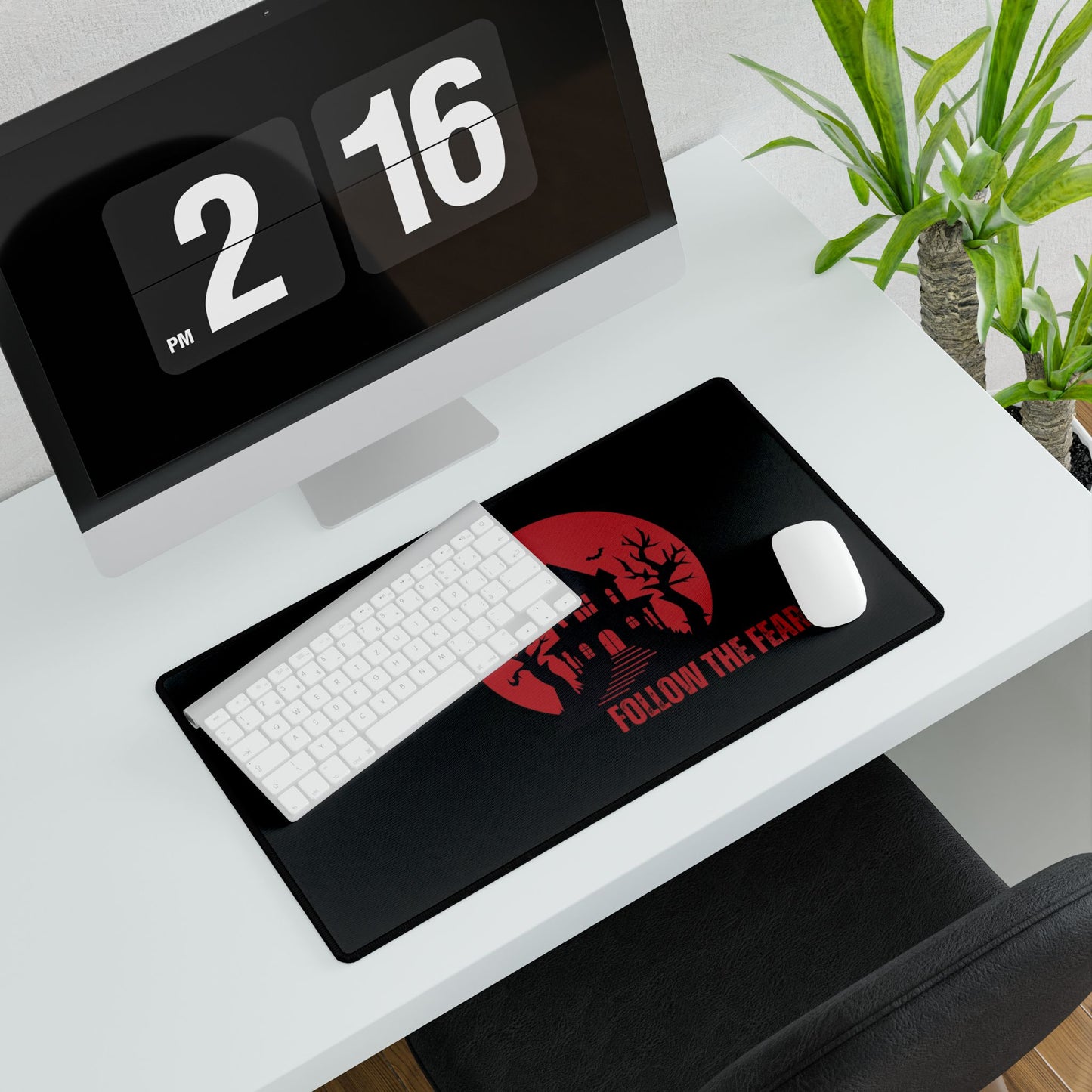 "Follow the Fear" Haunted House Desk Mat – XL Gaming & Workstation Pad