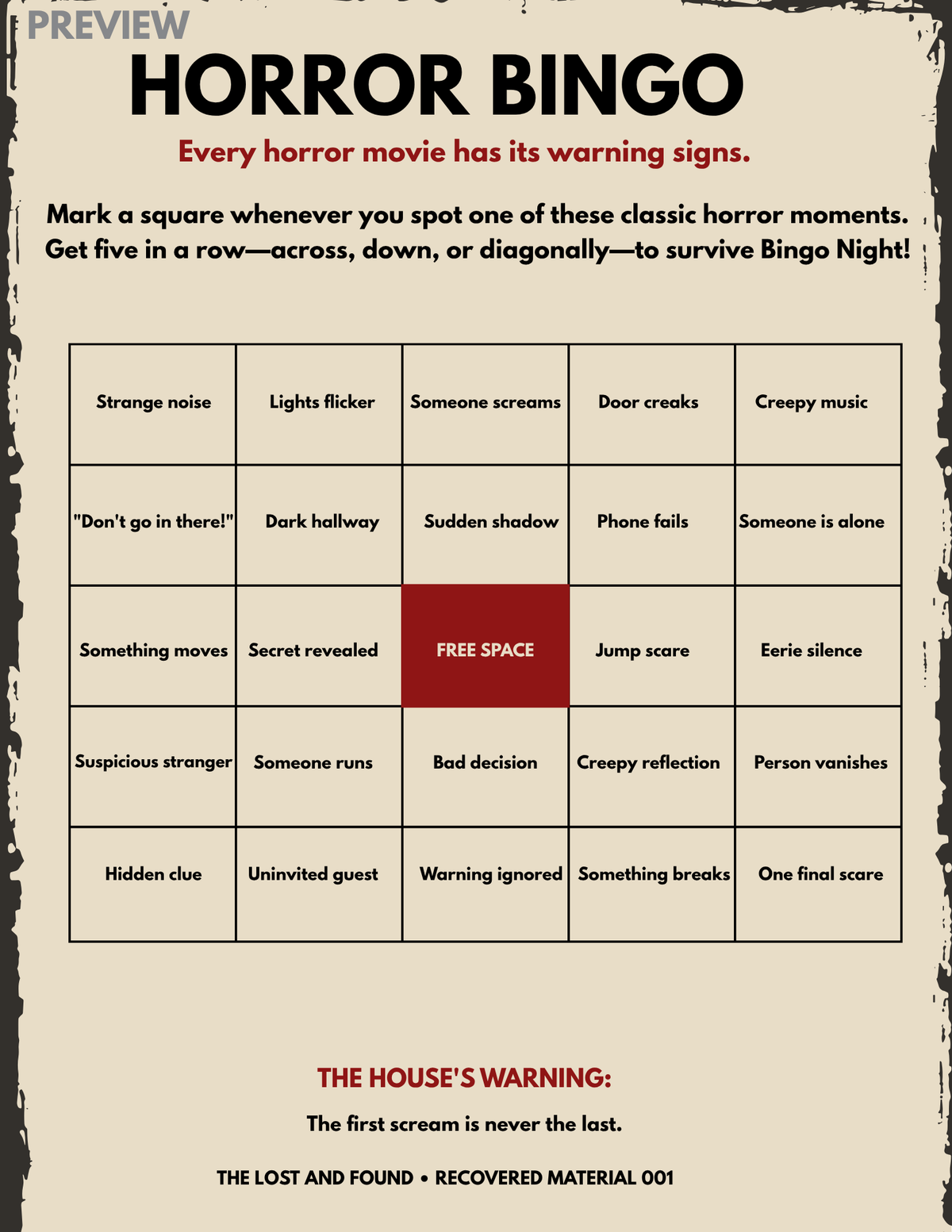 Horror Movie Night: After Dark | Interactive Printable Kit